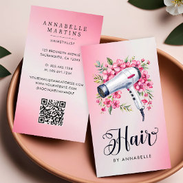 Hairstylist Modern Watercolor Blommigt Hairdryer Visitkort