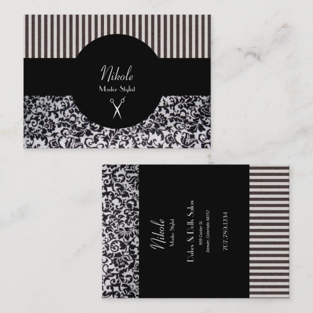 Hairstylist Rand & Vines Black & White Visitkort (Fram/baksida)