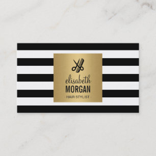 Hairstylist Retro Black White Rand Guld Square Visitkort