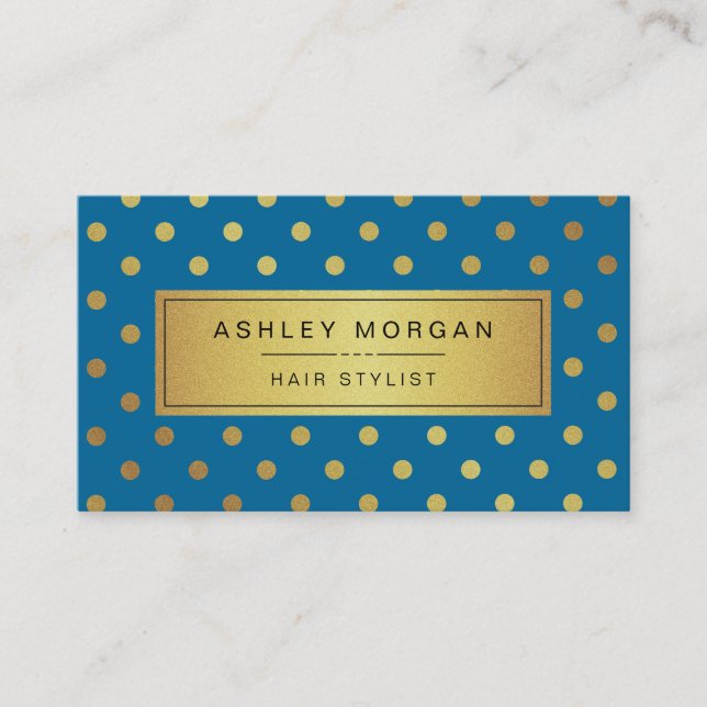 Hairstylist - Royalet Blue Guld Dots Visitkort (Framsida)