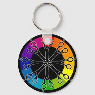 Hairstylist Sissors och Färg Wheel Keychain Nyckelring