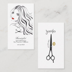 Hairstylist Teckning Long Hair Red Läppar Visitkort