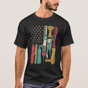 Hairstylist Verktyg USA flagga Haircutter Barber H T Shirt