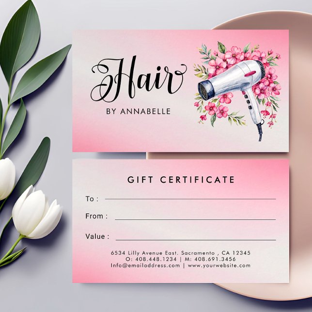 Hairstylist Watercolor Hairdryer Gift Certificate (Skapare uppladdad)