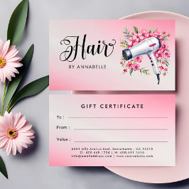 Hairstylist Watercolor Hairdryer Gift Certificate Visitkort