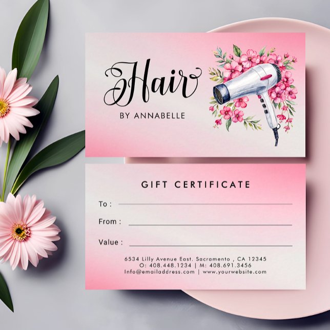 Hairstylist Watercolor Hairdryer Gift Certificate Visitkort (Skapare uppladdad)