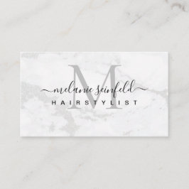 Hairstylist White Marble Beauty Salon Monogram Visitkort