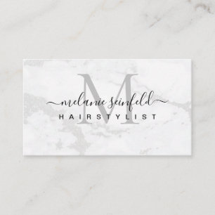 Hairstylist White Marble Beauty Salon Monogram Visitkort
