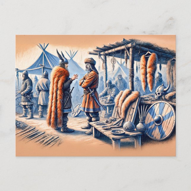 Haithabu Trading Post i Pastel Chalk Teckning Vykort (Framsida)