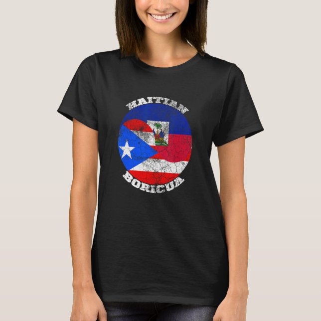 Haiti and Puerto Rico flag, Half Haitian Half Bori T Shirt (Framsida)