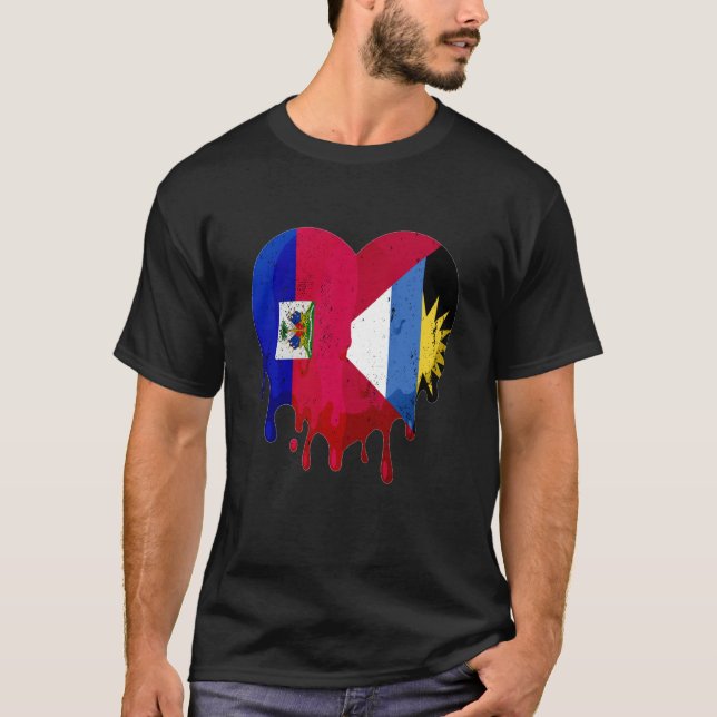 Haiti Antigua Barbuda Flag Heart Grown Patriot Cou T Shirt (Framsida)