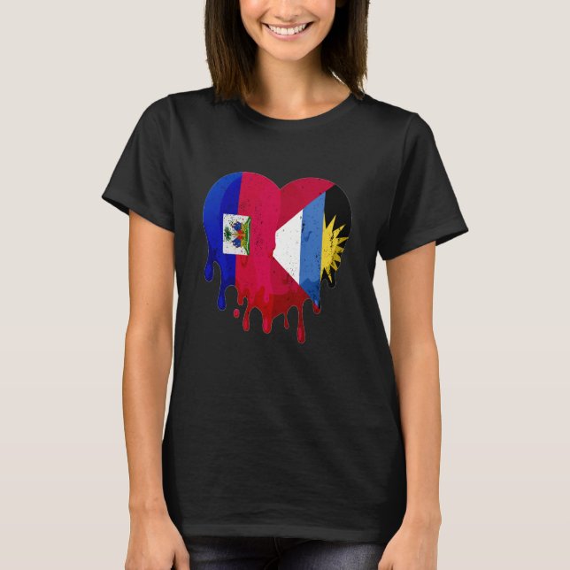 Haiti Antigua Barbuda Flag Heart Grown Patriot Cou T Shirt (Framsida)