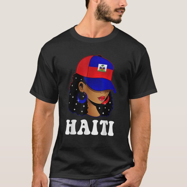 Haiti Flag Proud Haitian Girl Black Woman Patrioti T Shirt (Framsida)
