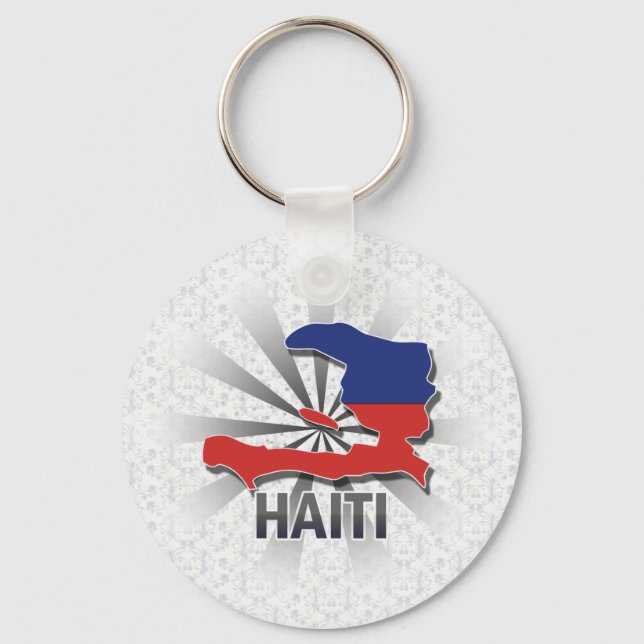 Haiti Flagga Karta 2,0 Nyckelring (Framsida)