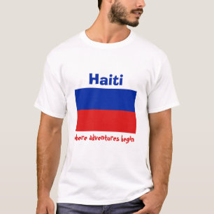 Haiti Flagga + Karta + Text T-Shirt