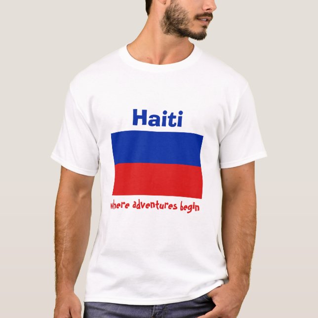 Haiti Flagga + Karta + Text T-Shirt (Framsida)