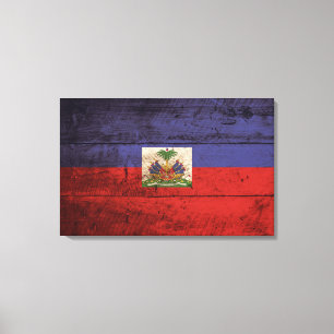 Haiti flagga på gammalt Wood korn Canvastryck