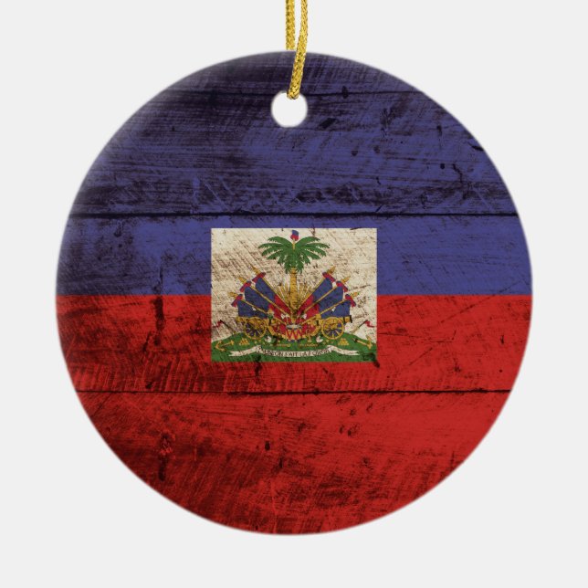 Haiti flagga på gammalt Wood korn Julgransprydnad Keramik (Framsidan)