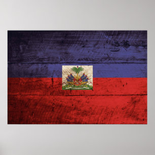 Haiti flagga på gammalt Wood korn Poster