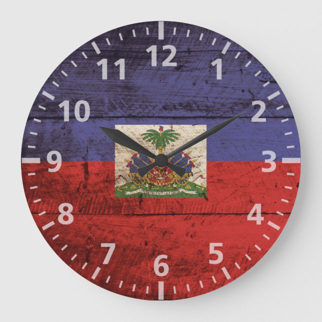 Haiti flagga på gammalt Wood korn Stor Klocka (Framsida)