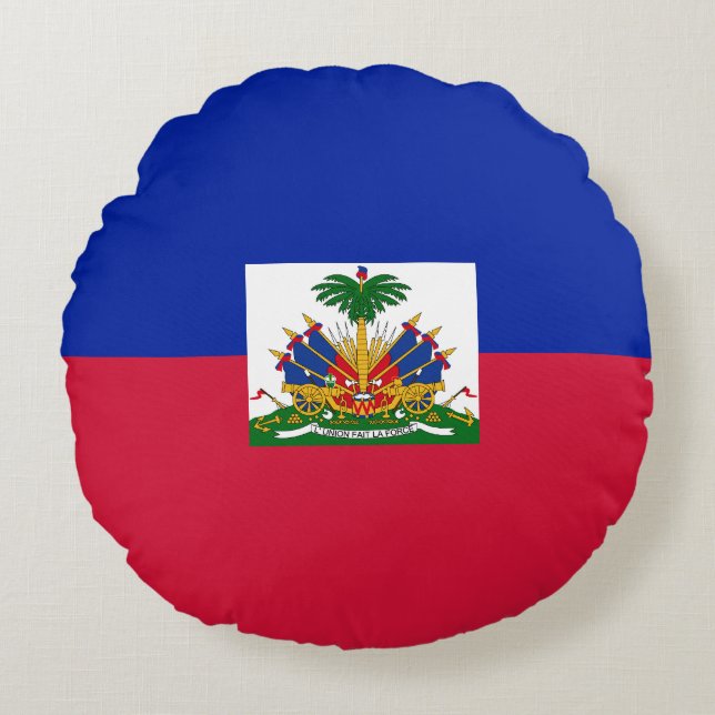Haiti Flagga Rund Kudde (Framsidan)