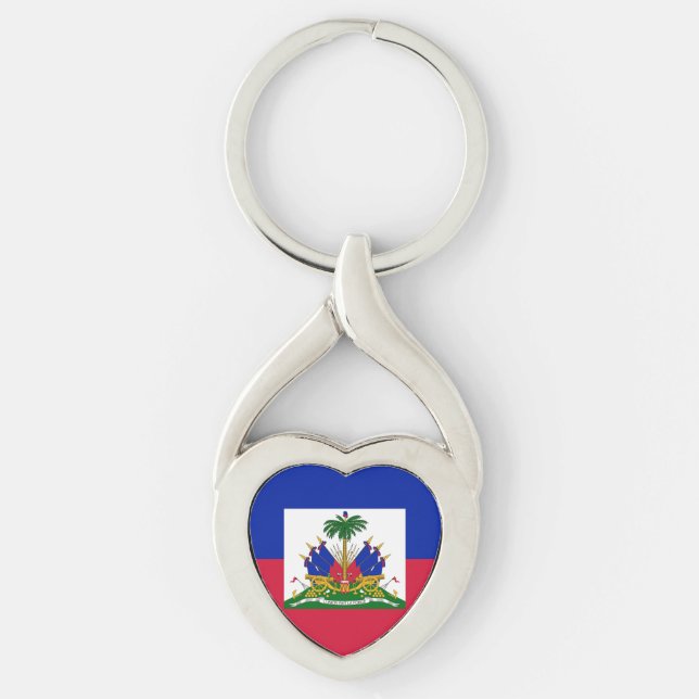 Haiti flagga twisted heart silverfärgad nyckelring (Framsidan)