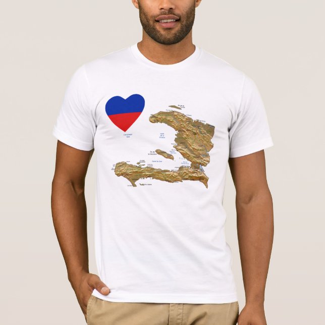Haiti flaggahjärta och kartaT-tröja T-shirt (Framsida)