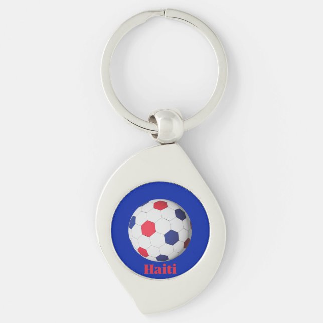 Haiti Fotboll Swirl Silverfärgad Nyckelring (Framsidan)