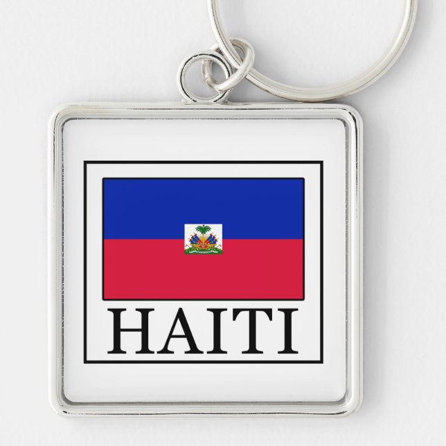 Haiti Fyrkantig Silverfärgad Nyckelring (Framsidan)