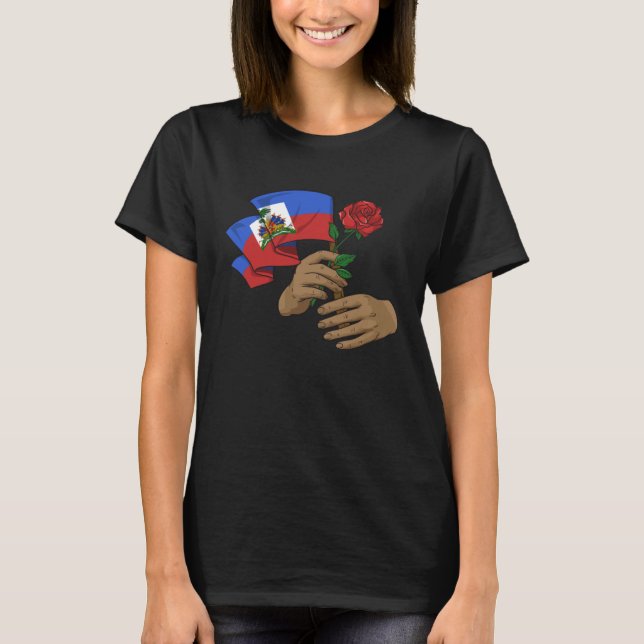 Haiti Haitian Flag Day Proud Ayiti Hands Flowers T Shirt (Framsida)