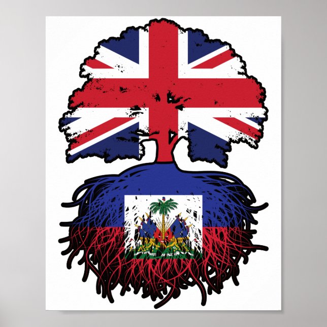 Haiti Haitis brittiska Träd Roots Flagga Poster (Framsidan)