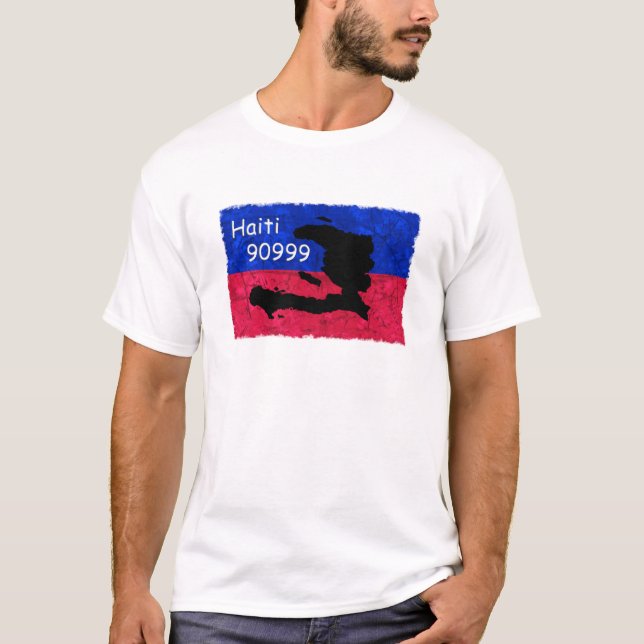 Haiti hjälpflagga, textmeddelande 90999 som ska tee (Framsida)