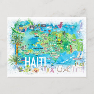 Haiti Illustrerade öresen Karta med vägar Vykort