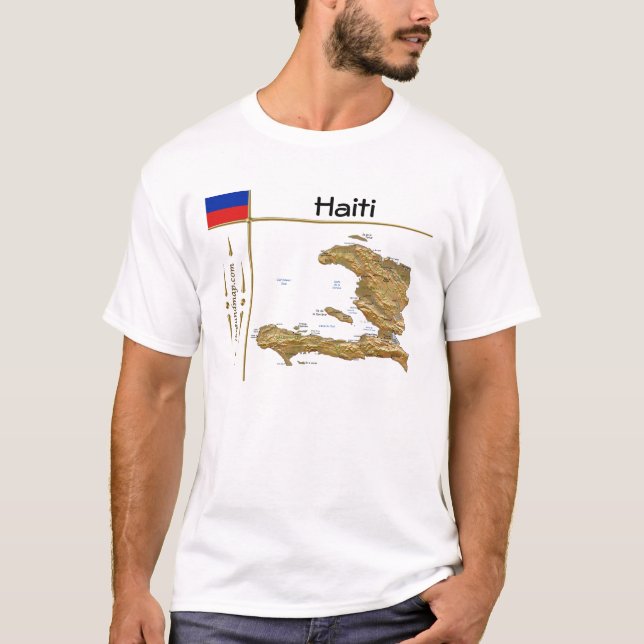 Haiti Karta + Flagga + Titel T-Shirt (Framsida)