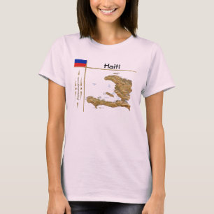 Haiti Karta + Flagga + Titel T-Shirt