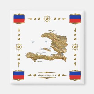 Haiti Karta + Flaggor Magnet