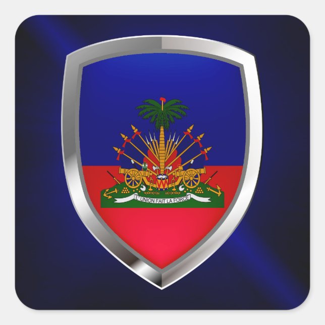 Haiti Metallic Emblem Fyrkantigt Klistermärke (Framsida)