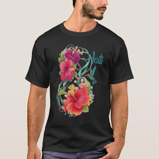 Haiti National Flower Hibiscus Birds Lakay T Shirt (Framsida)