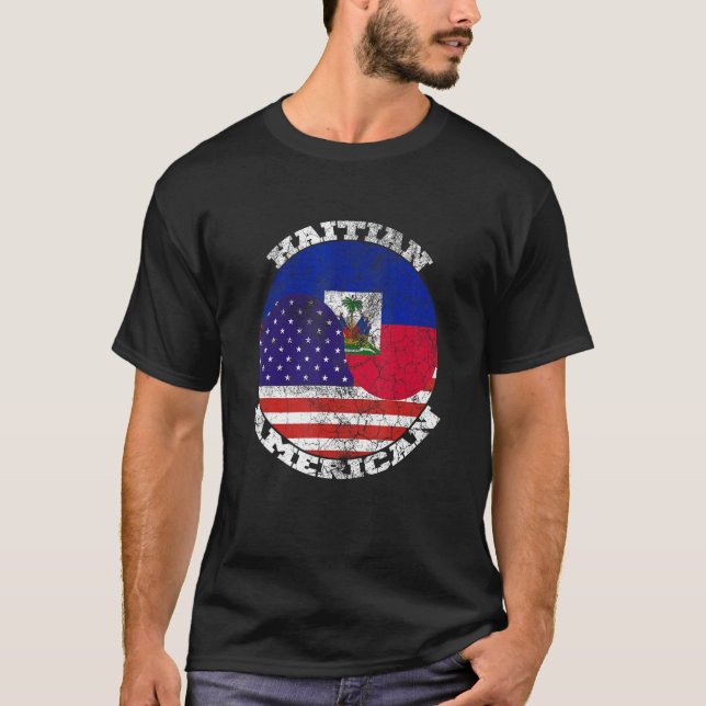 Haiti och den amerikanska flagga, halva Haitis hal T Shirt (Framsida)