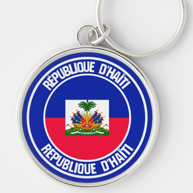 Haiti Round Emblem Rund Silverfärgad Nyckelring (Framsidan)