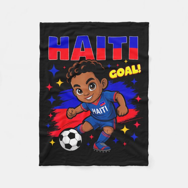Haiti Soccer Kid Haitian Flag Soccer Player Footba Fleecefilt (Framsidan)