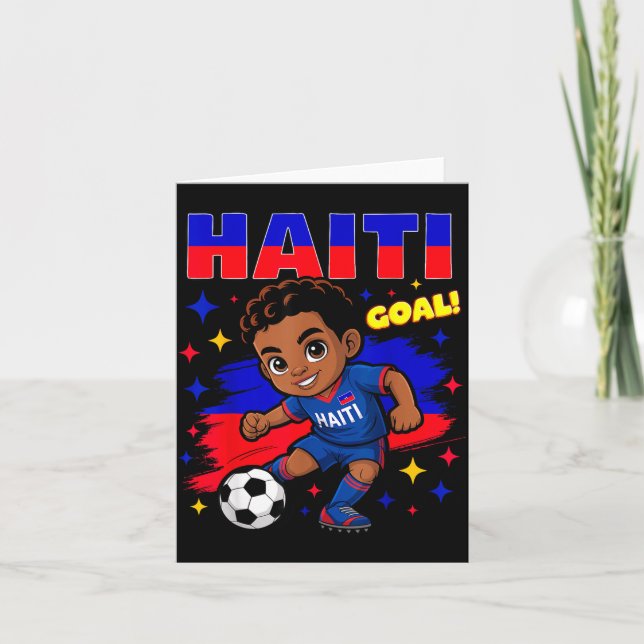 Haiti Soccer Kid Haitian Flag Soccer Player Footba Kort (Framsida)