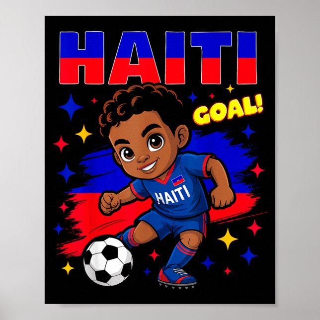 Haiti Soccer Kid Haitian Flag Soccer Player Footba Poster (Framsidan)