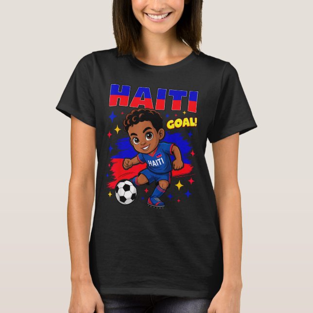 Haiti Soccer Kid Haitian Flag Soccer Player Footba T Shirt (Framsida)