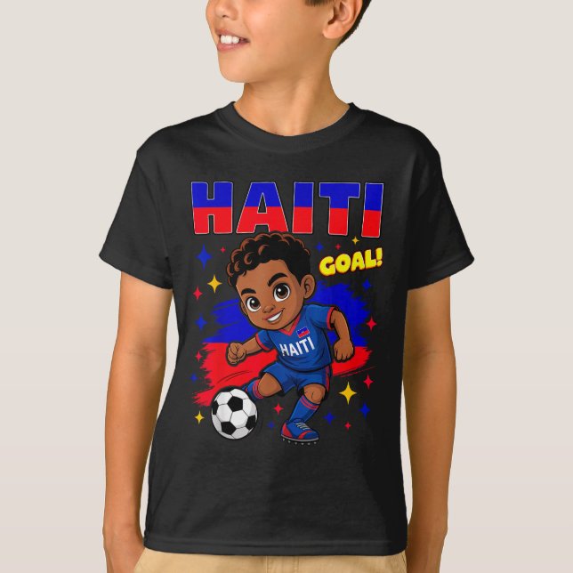 Haiti Soccer Kid Haitian Flag Soccer Player Footba T Shirt (Framsida)