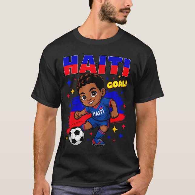 Haiti Soccer Kid Haitian Flag Soccer Player Footba T Shirt (Framsida)