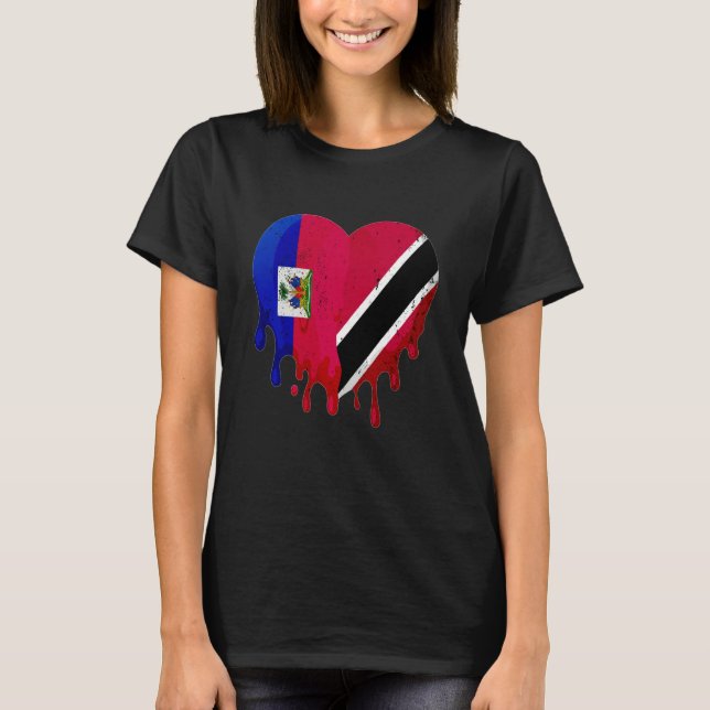 Haiti Trinidad & Tobago Flag Heart Grown Patriot C T Shirt (Framsida)