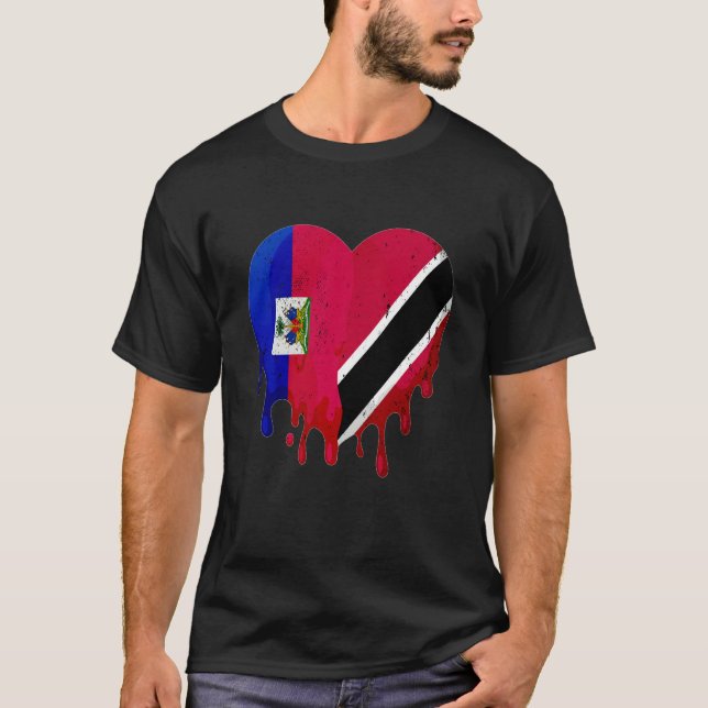 Haiti Trinidad & Tobago Flag Heart Grown Patriot C T Shirt (Framsida)