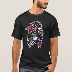 Haiti Volleyball Fläkt Messy Bun Hair Girl Haitian T Shirt
