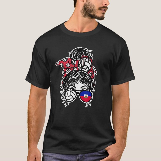Haiti Volleyball Fläkt Messy Bun Hair Girl Haitian T Shirt (Framsida)